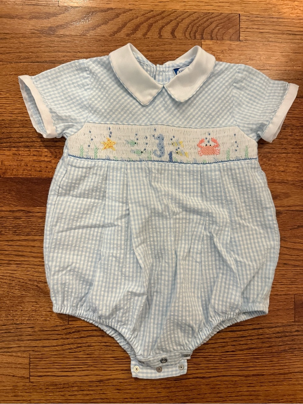 Gingham Smocked Bubble Romper Creeper 6M